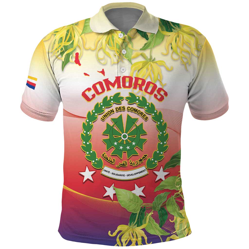 Personalized Comoros Polo Shirt Coat Of Arms Mix Ylang Ylang Flower