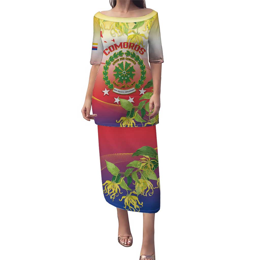 Personalized Comoros Puletasi Coat Of Arms Mix Ylang Ylang Flower - Wonder Print Shop