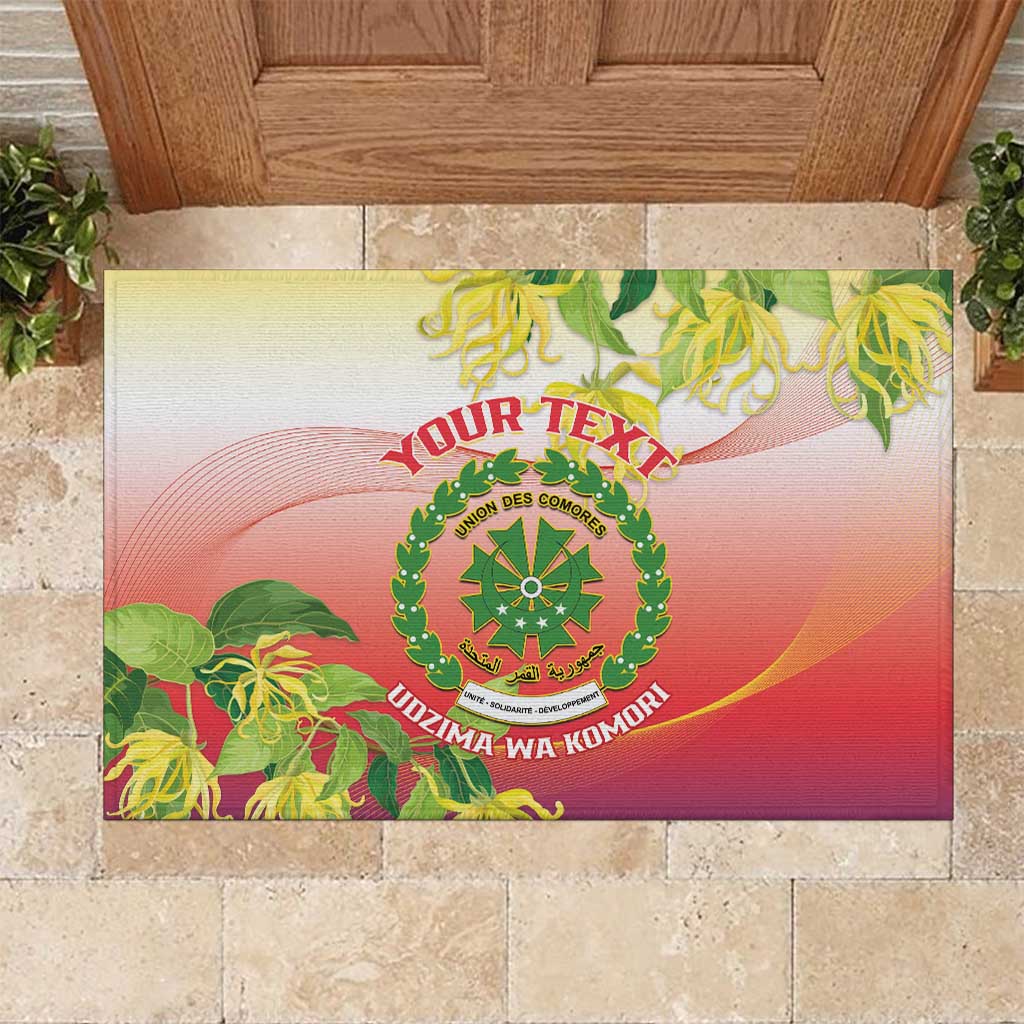 Personalized Comoros Rubber Doormat Coat Of Arms Mix Ylang Ylang Flower - Wonder Print Shop