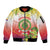 Personalized Comoros Sleeve Zip Bomber Jacket Coat Of Arms Mix Ylang Ylang Flower - Wonder Print Shop