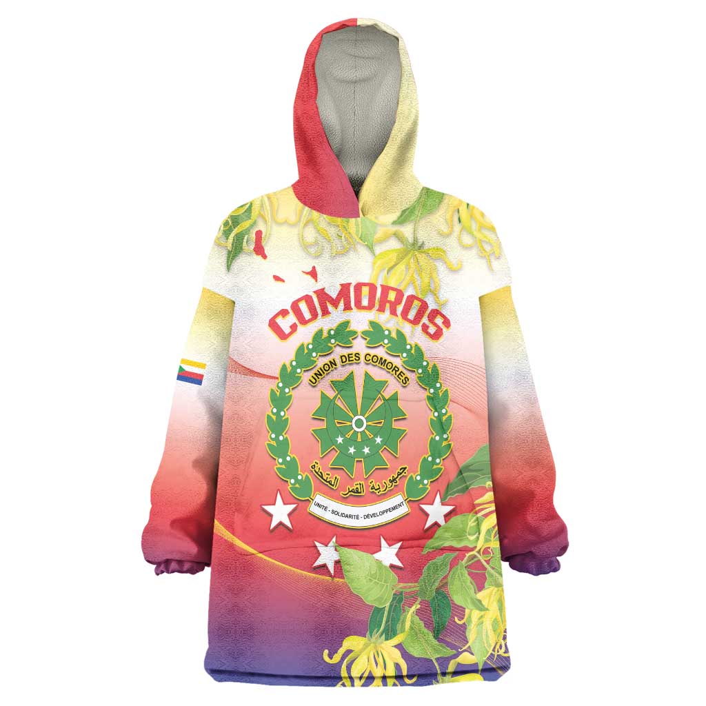 Personalized Comoros Wearable Blanket Hoodie Coat Of Arms Mix Ylang Ylang Flower