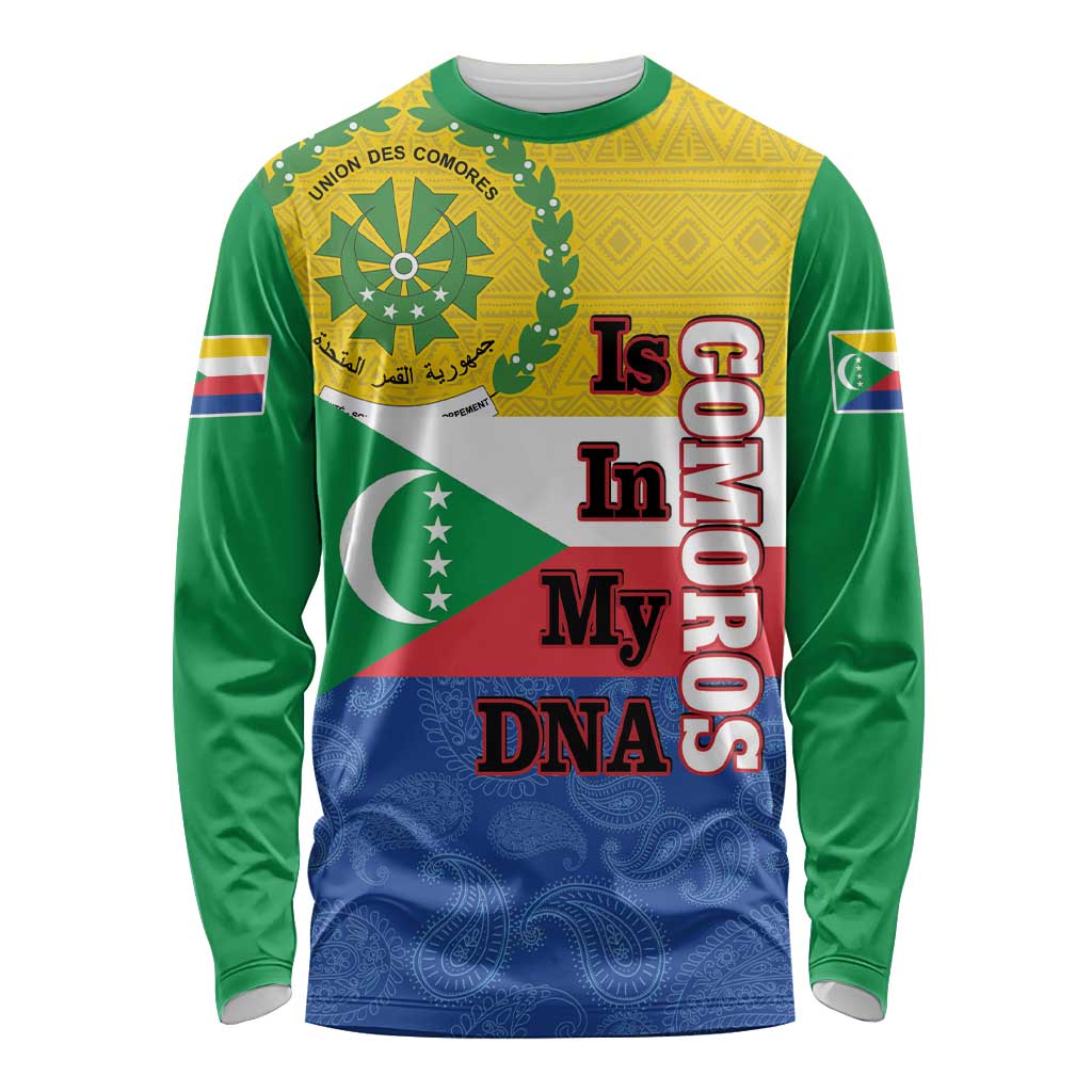 Comoros Is In My DNA Long Sleeve Shirt Udzima wa Komori - African Paisley Pattern - Wonder Print Shop