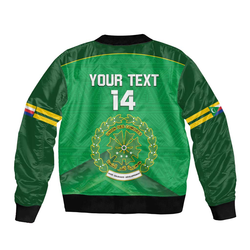 Green football bomber jacket back with YOUR TEXT 14 and crest emblem