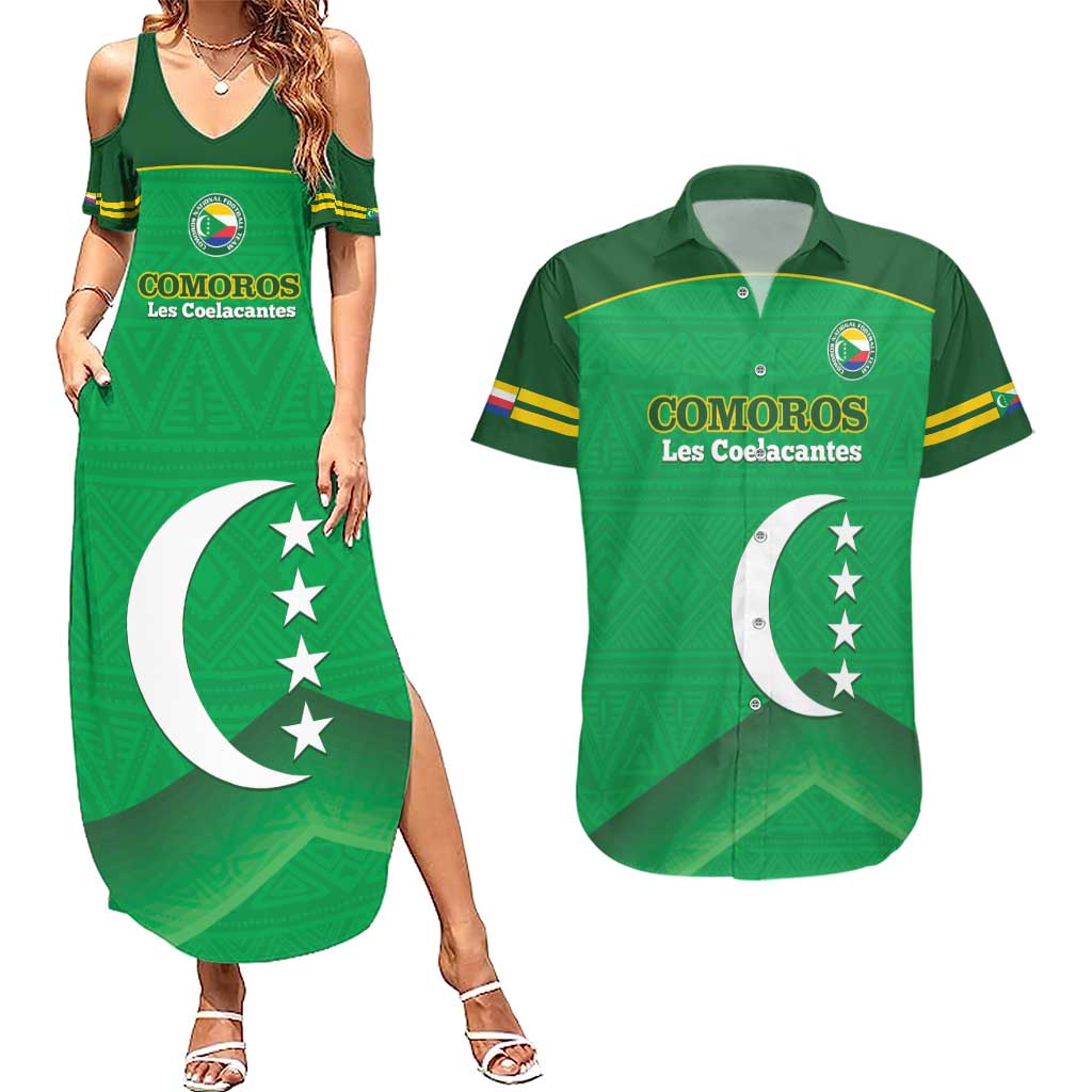 Custom Comoros Football Couples Matching Summer Maxi Dress and Hawaiian Shirt Allez Les Coelacantes - Wonder Print Shop