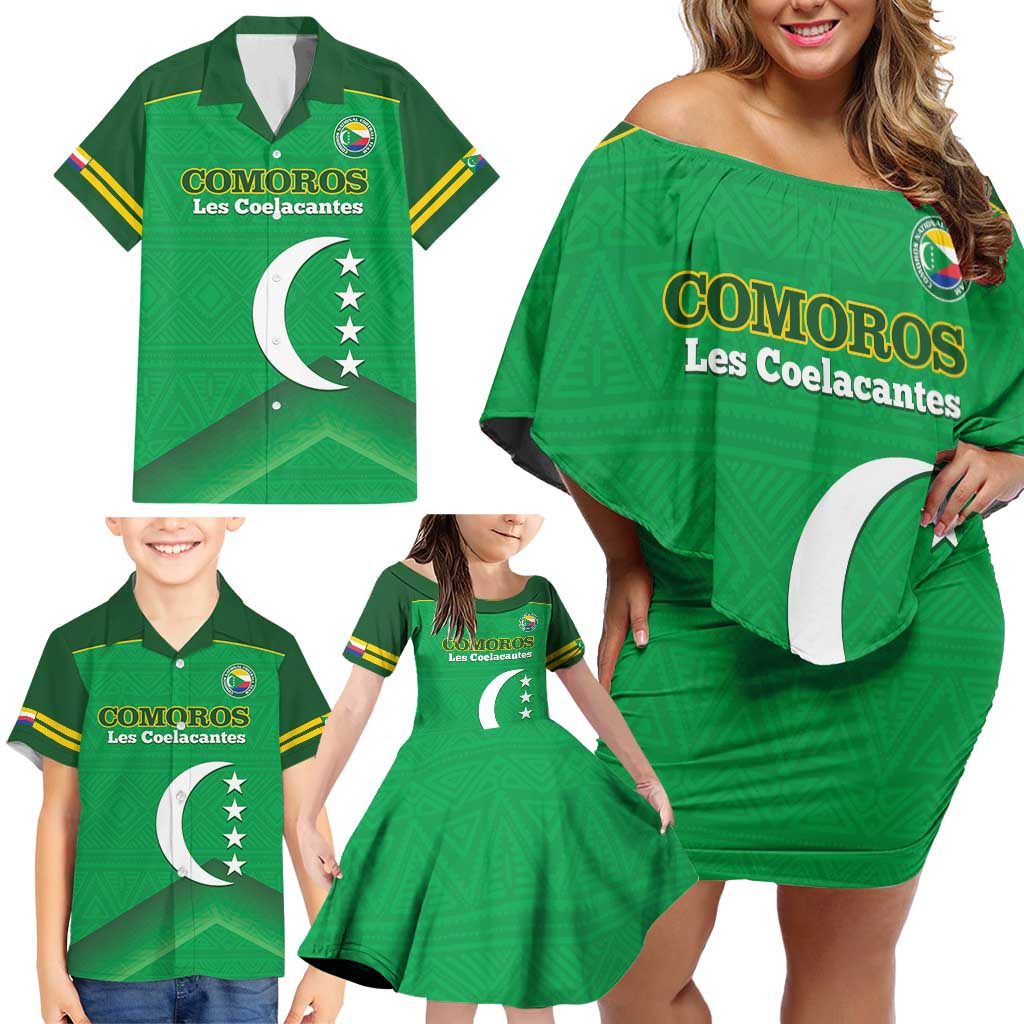 Custom Comoros Football Family Matching Off Shoulder Short Dress and Hawaiian Shirt Allez Les Coelacantes - Wonder Print Shop