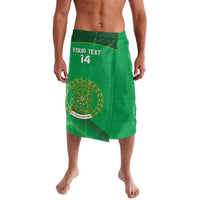 Green football lavalava wrap skirt with custom text and crest graphic