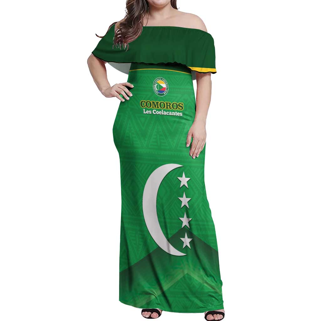 Custom Comoros Football Off Shoulder Maxi Dress Allez Les Coelacantes - Wonder Print Shop