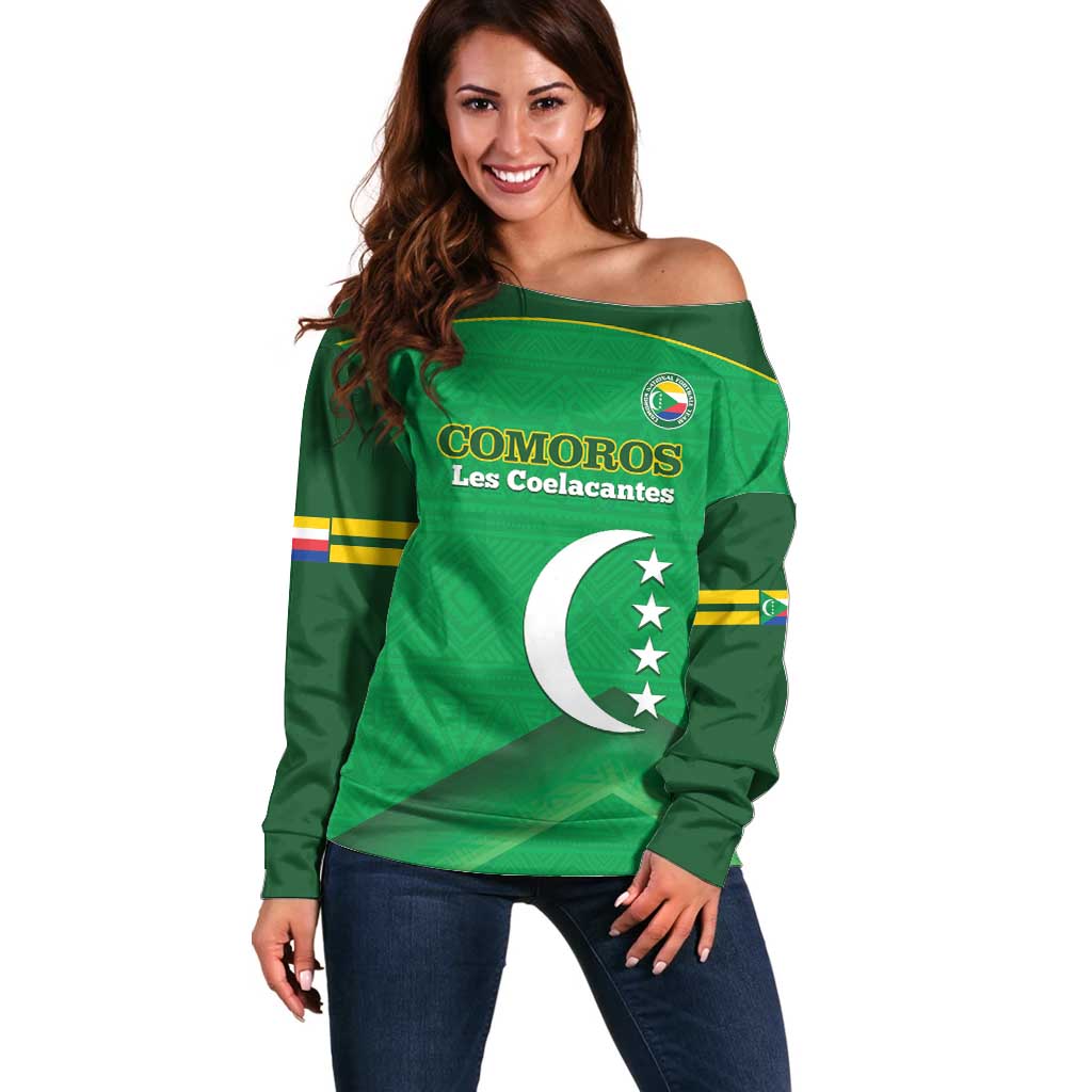 Custom Comoros Football Off Shoulder Sweater Allez Les Coelacantes - Wonder Print Shop