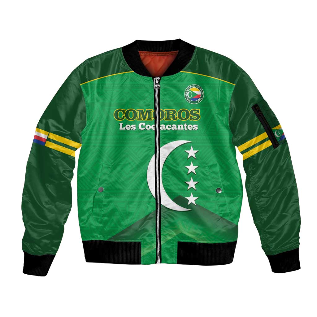 Custom Comoros Football Sleeve Zip Bomber Jacket Allez Les Coelacantes - Wonder Print Shop