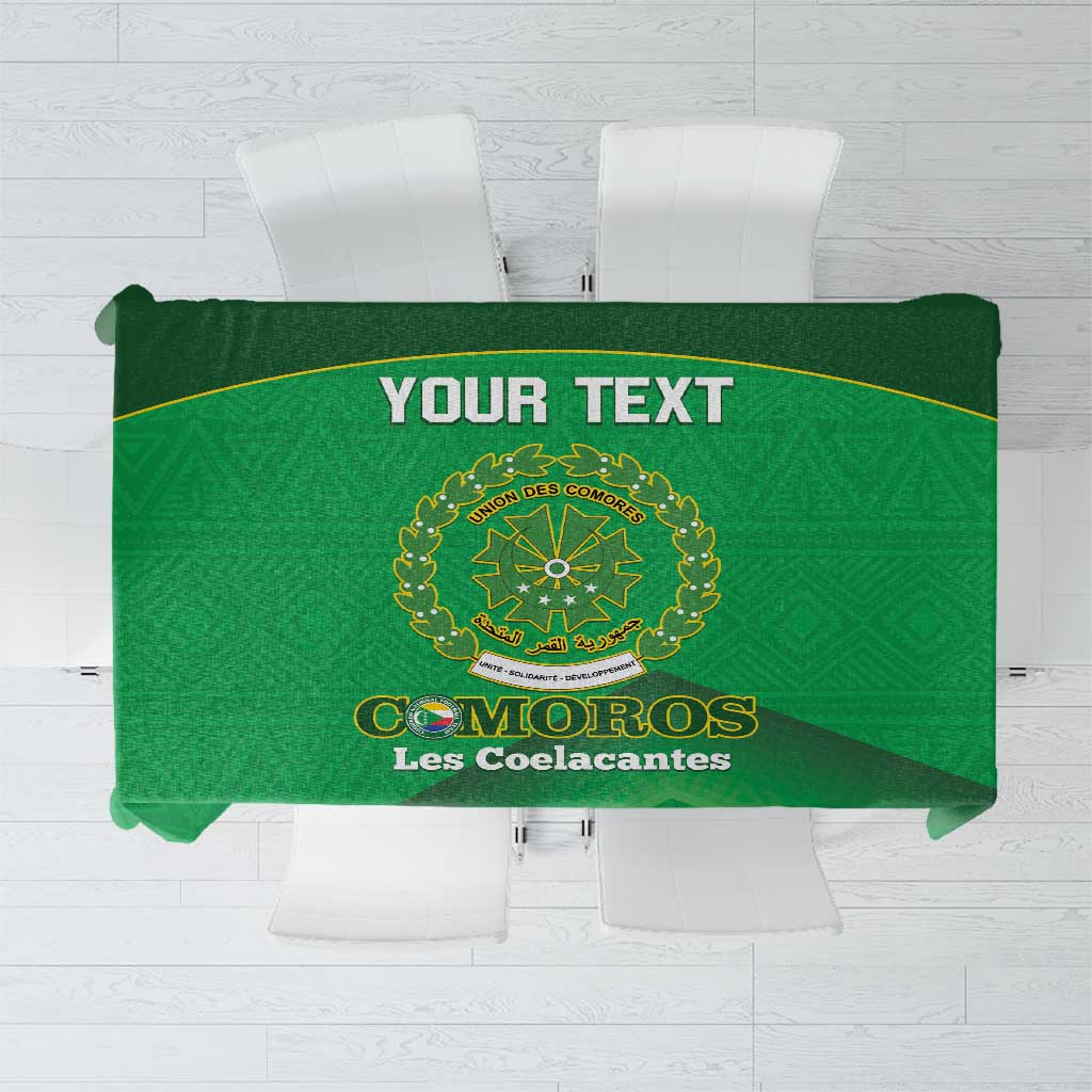Green football tablecloth with Comoros crest and decorative logo text