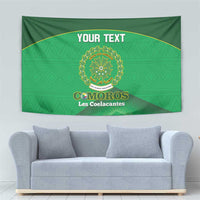Green football tapestry with gold circular crest, arc text, and 'YOUR TEXT' header