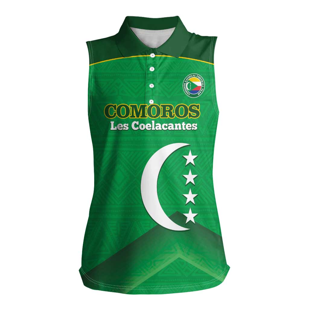 Custom Comoros Football Women Sleeveless Polo Shirt Allez Les Coelacantes - Wonder Print Shop