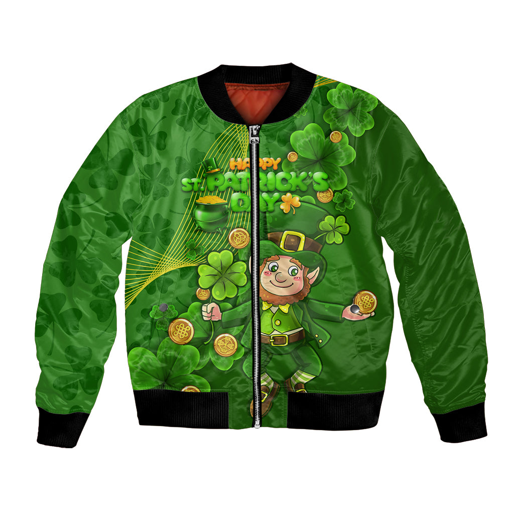 Happy St Patricks Day Bomber Jacket 2024 Irish Shamrocks With Lucky Leprechaun - Wonder Print Shop