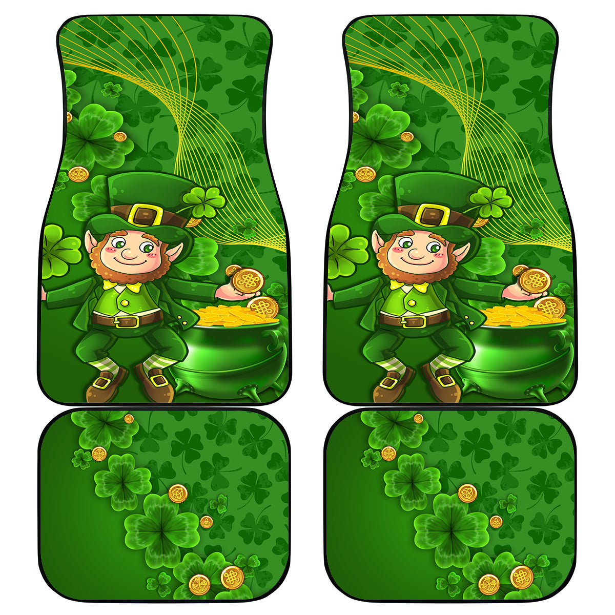 Happy St Patricks Day Car Mats 2024 Irish Shamrocks With Lucky Leprechaun - Wonder Print Shop