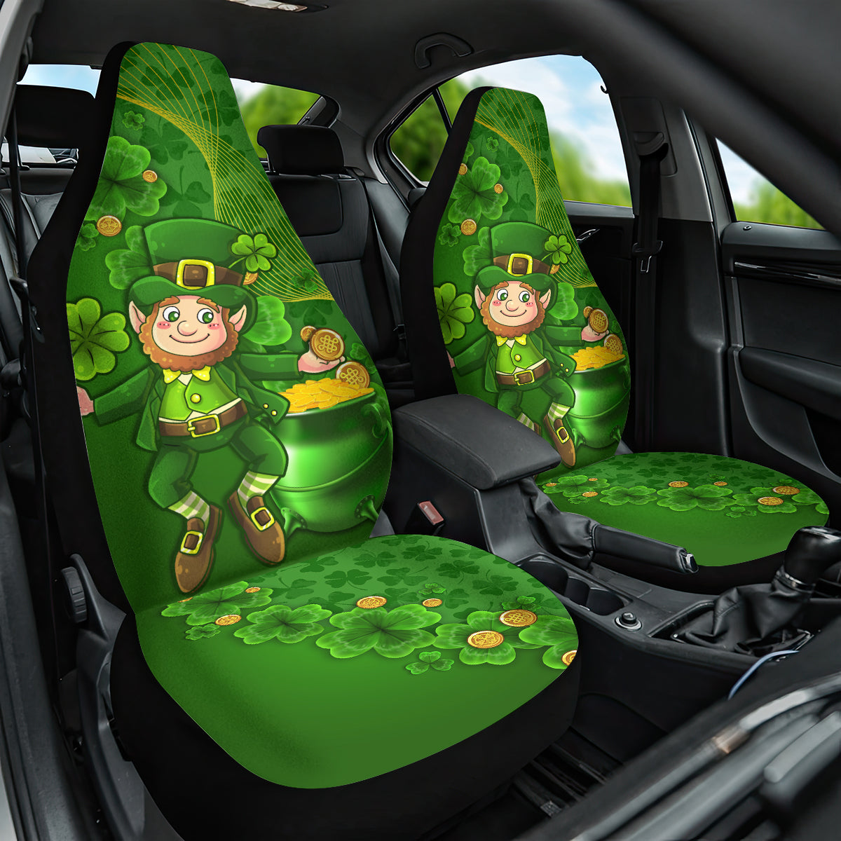 Happy St Patricks Day Car Seat Cover 2024 Irish Shamrocks With Lucky Leprechaun - Wonder Print Shop