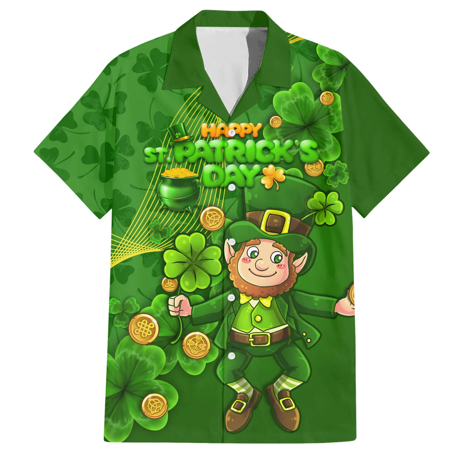 Happy St Patricks Day Hawaiian Shirt 2024 Irish Shamrocks With Lucky Leprechaun - Wonder Print Shop