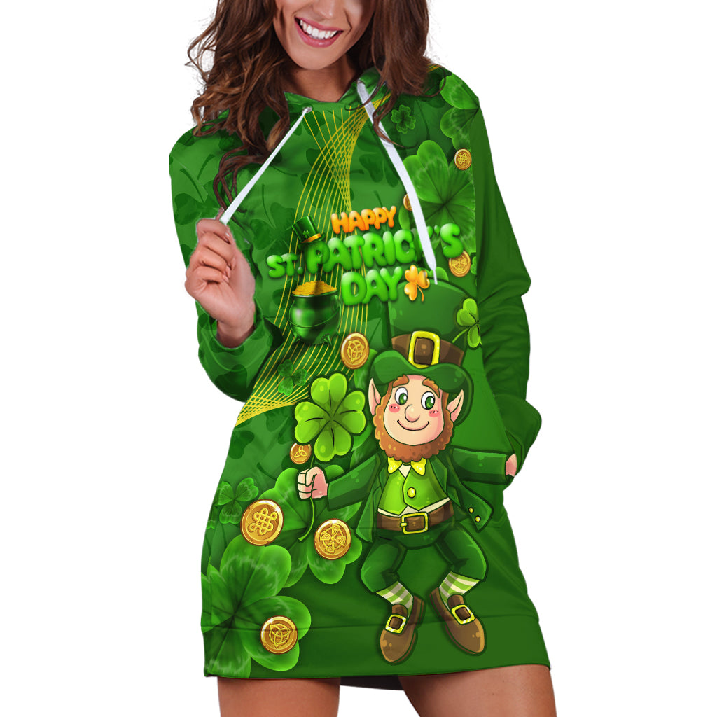 Happy St Patricks Day Hoodie Dress 2024 Irish Shamrocks With Lucky Leprechaun - Wonder Print Shop