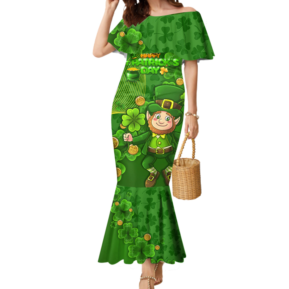 Happy St Patricks Day Mermaid Dress 2024 Irish Shamrocks With Lucky Leprechaun - Wonder Print Shop