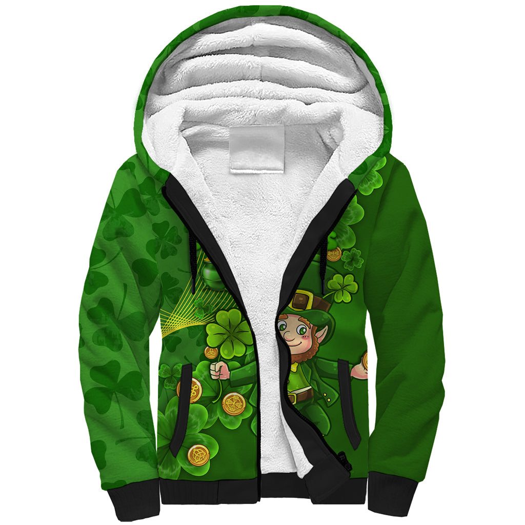 Happy St Patricks Day Sherpa Hoodie 2024 Irish Shamrocks With Lucky Leprechaun - Wonder Print Shop