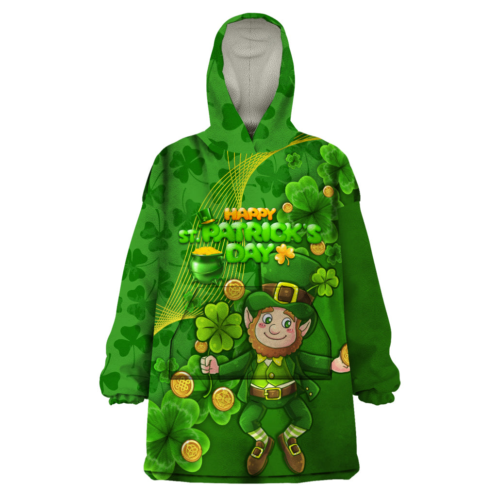 Happy St Patricks Day Wearable Blanket Hoodie 2024 Irish Shamrocks With Lucky Leprechaun - Wonder Print Shop