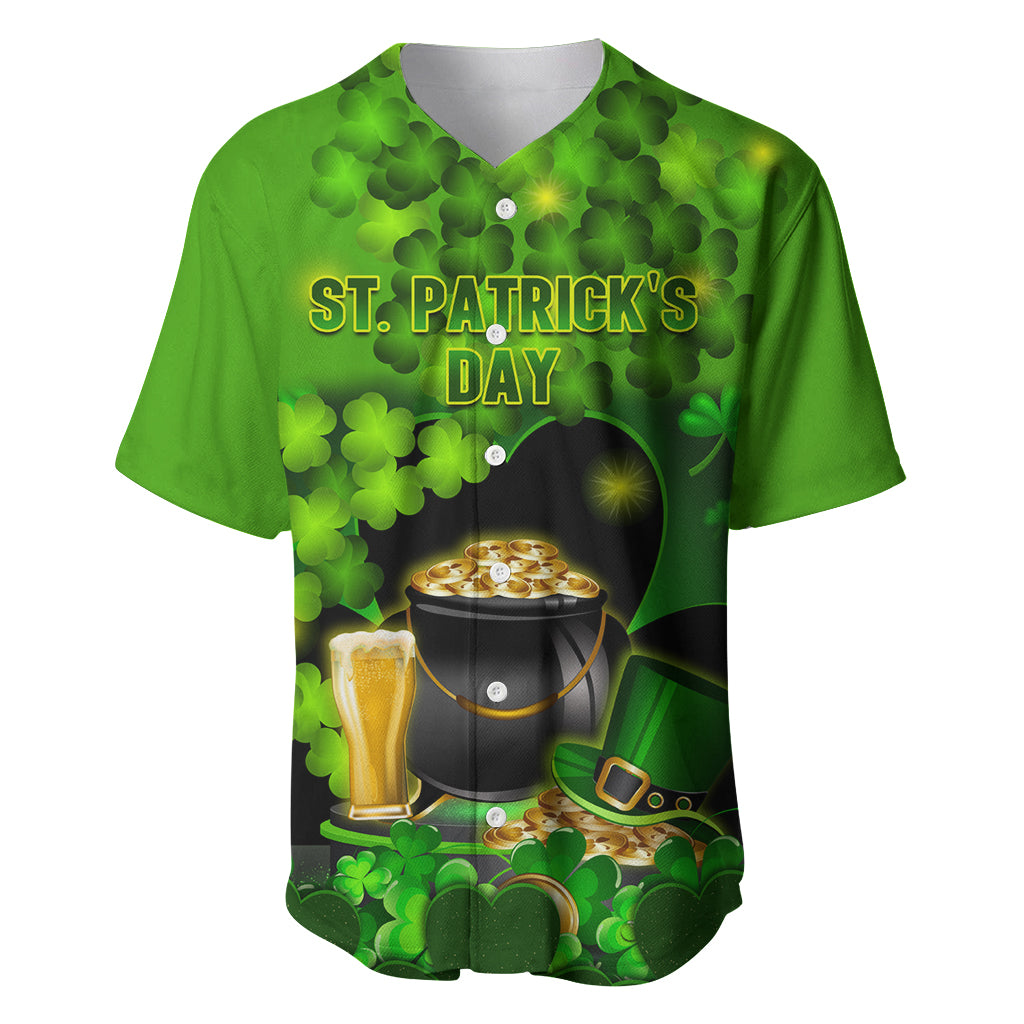 Happy St Patricks Day Baseball Jersey La Fheile Padraig Shamrock Style - Wonder Print Shop