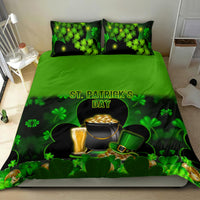 Green St. Patrick’s Day bedding set with shamrocks, cauldron, and “St. Patrick’s Day” lettering