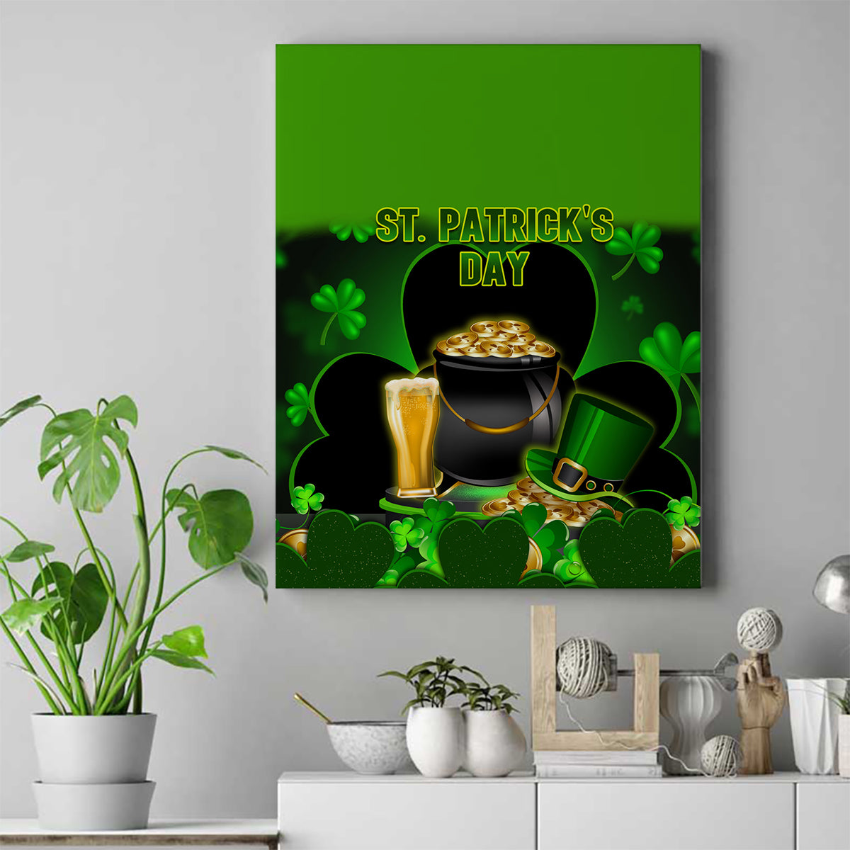 Happy St Patricks Day Canvas Wall Art La Fheile Padraig Shamrock Style - Wonder Print Shop