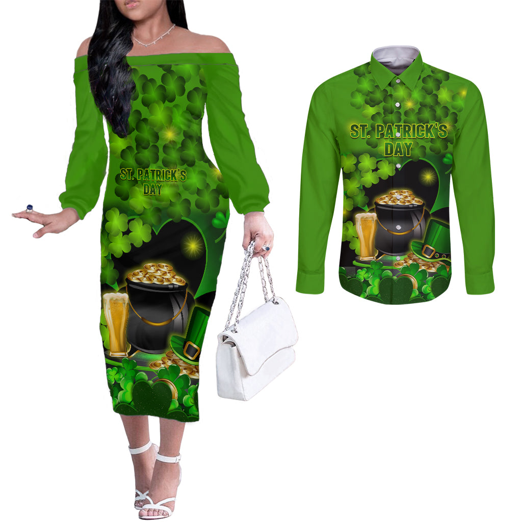 happy-st-patricks-day-couples-matching-off-the-shoulder-long-sleeve-dress-and-long-sleeve-button-shirt-la-fheile-padraig-shamrock-style