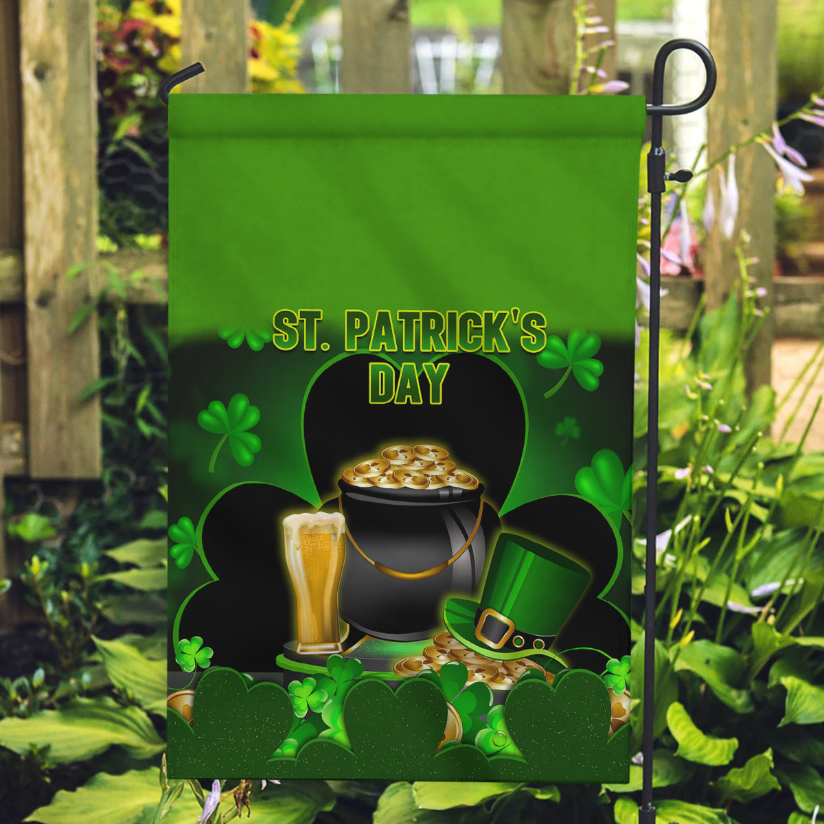 Happy St Patricks Day Garden Flag La Fheile Padraig Shamrock Style - Wonder Print Shop