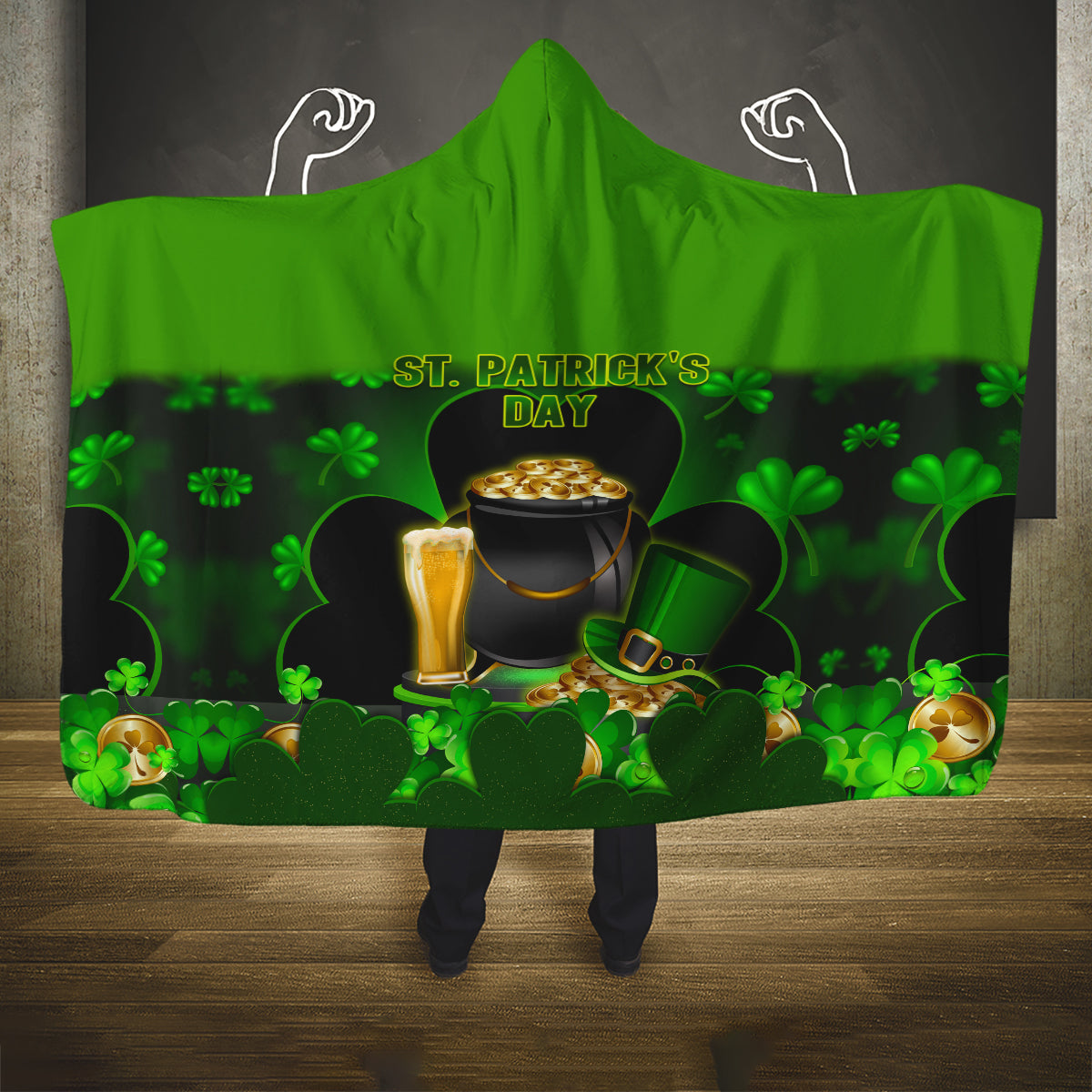 Happy St Patricks Day Hooded Blanket La Fheile Padraig Shamrock Style