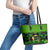 Happy St Patricks Day Leather Tote Bag La Fheile Padraig Shamrock Style - Wonder Print Shop