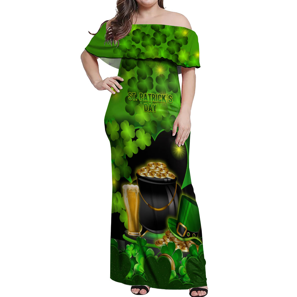 Happy St Patricks Day Off Shoulder Maxi Dress La Fheile Padraig Shamrock Style - Wonder Print Shop