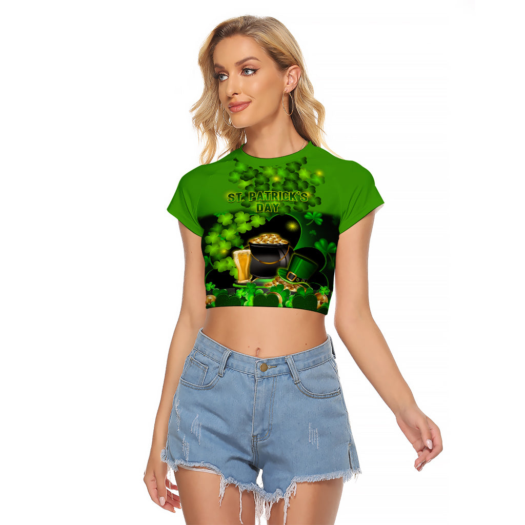 Happy St Patricks Day Raglan Cropped T Shirt La Fheile Padraig Shamrock Style - Wonder Print Shop