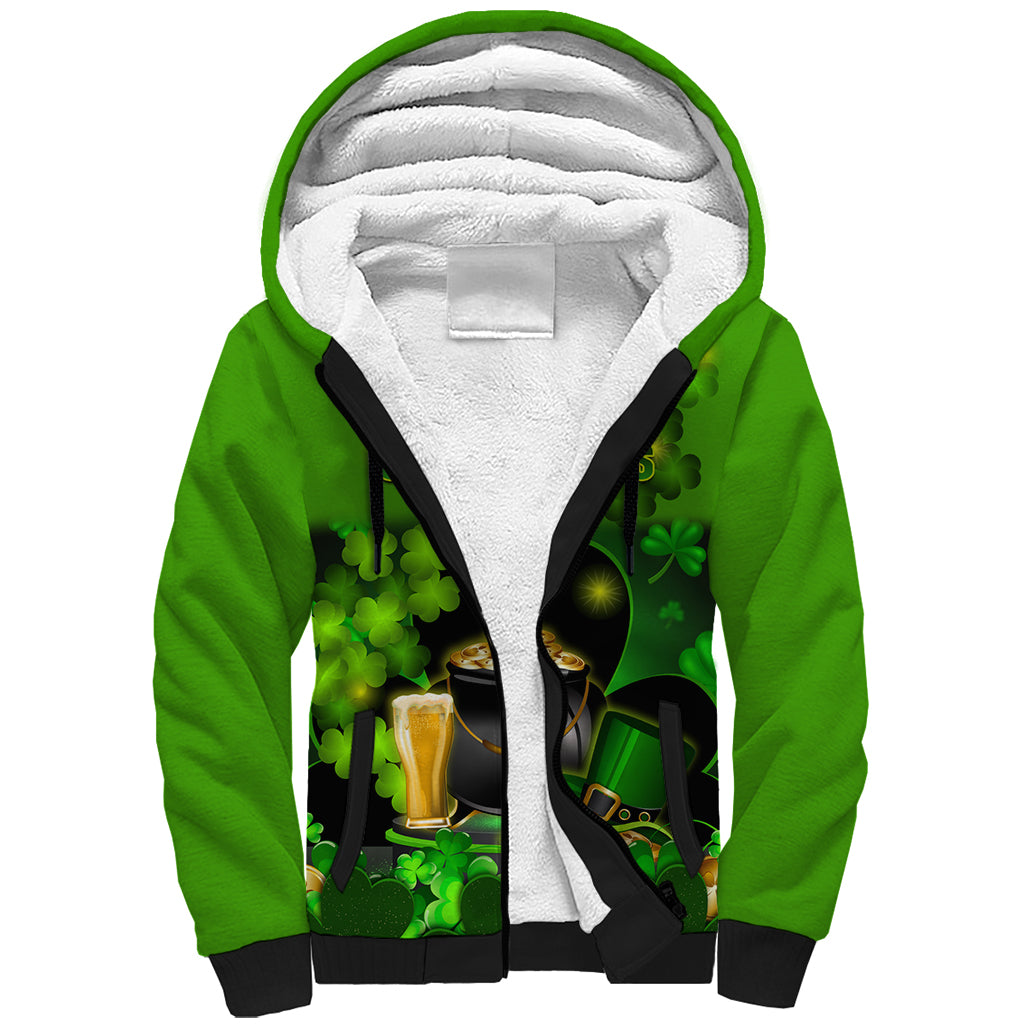 Happy St Patricks Day Sherpa Hoodie La Fheile Padraig Shamrock Style - Wonder Print Shop