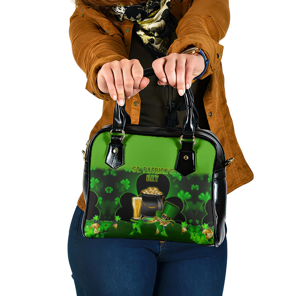 Happy St Patricks Day Shoulder Handbag La Fheile Padraig Shamrock Style