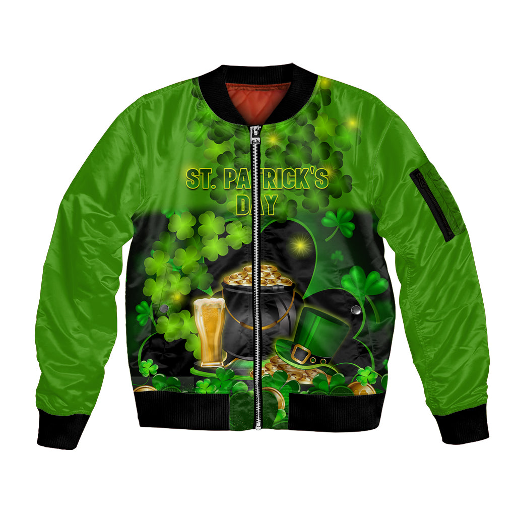 Happy St Patricks Day Sleeve Zip Bomber Jacket La Fheile Padraig Shamrock Style - Wonder Print Shop