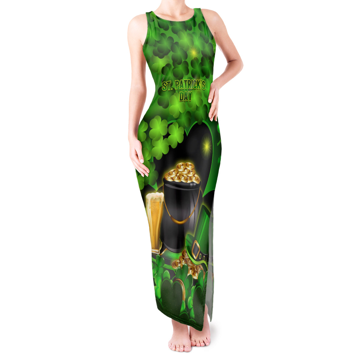 Happy St Patricks Day Tank Maxi Dress La Fheile Padraig Shamrock Style - Wonder Print Shop