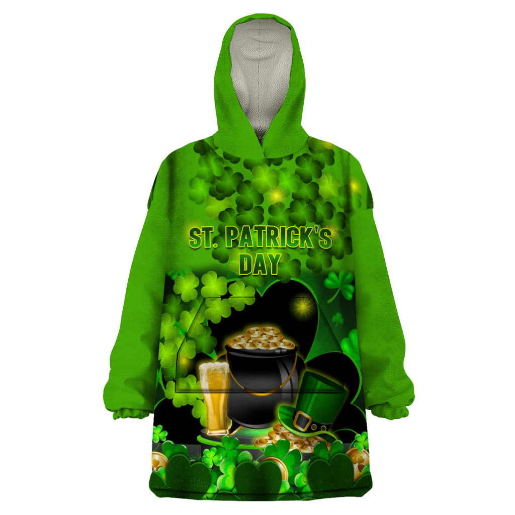 Happy St Patricks Day Wearable Blanket Hoodie La Fheile Padraig Shamrock Style - Wonder Print Shop