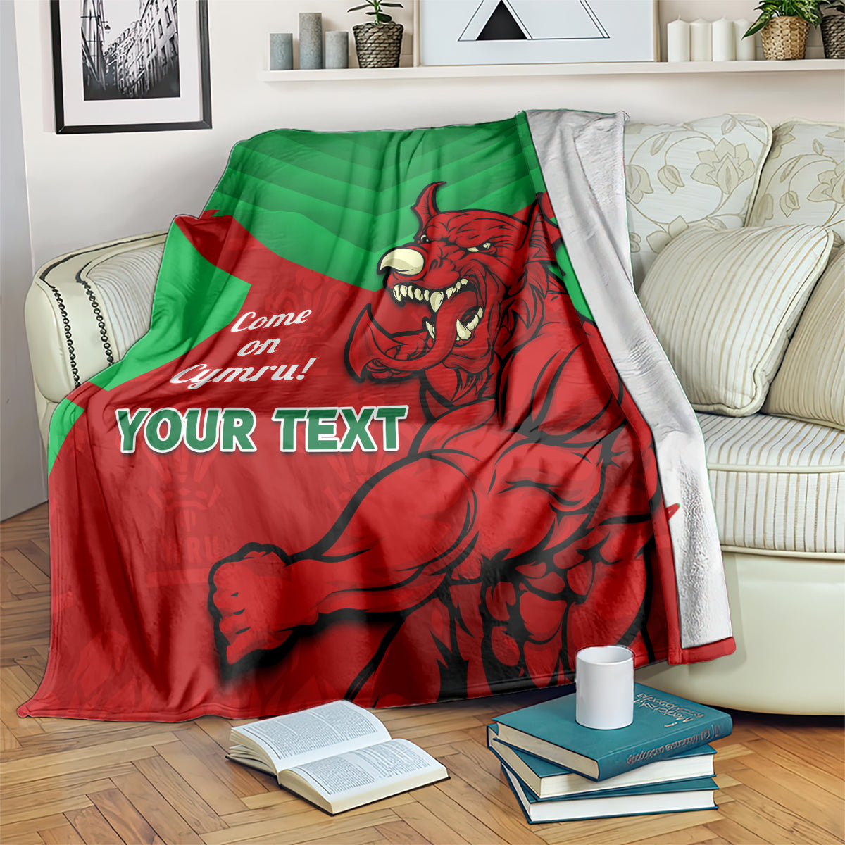 Custom Wales Rugby Blanket 2024 Six Nations Come On Cymru Mascot Sporty