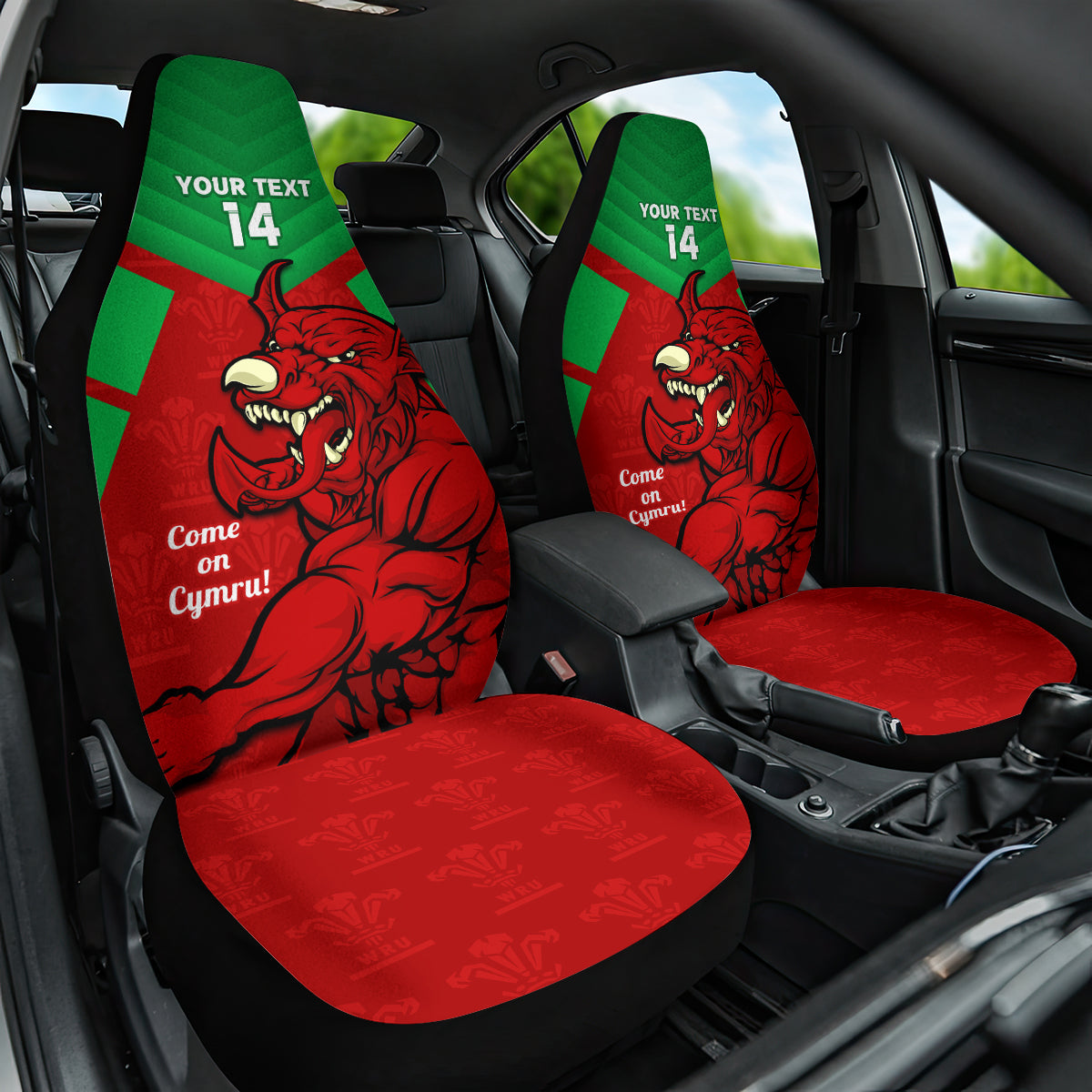 Custom Wales Rugby Car Seat Cover 2024 Six Nations Come On Cymru Mascot Sporty - Wonder Print Shop