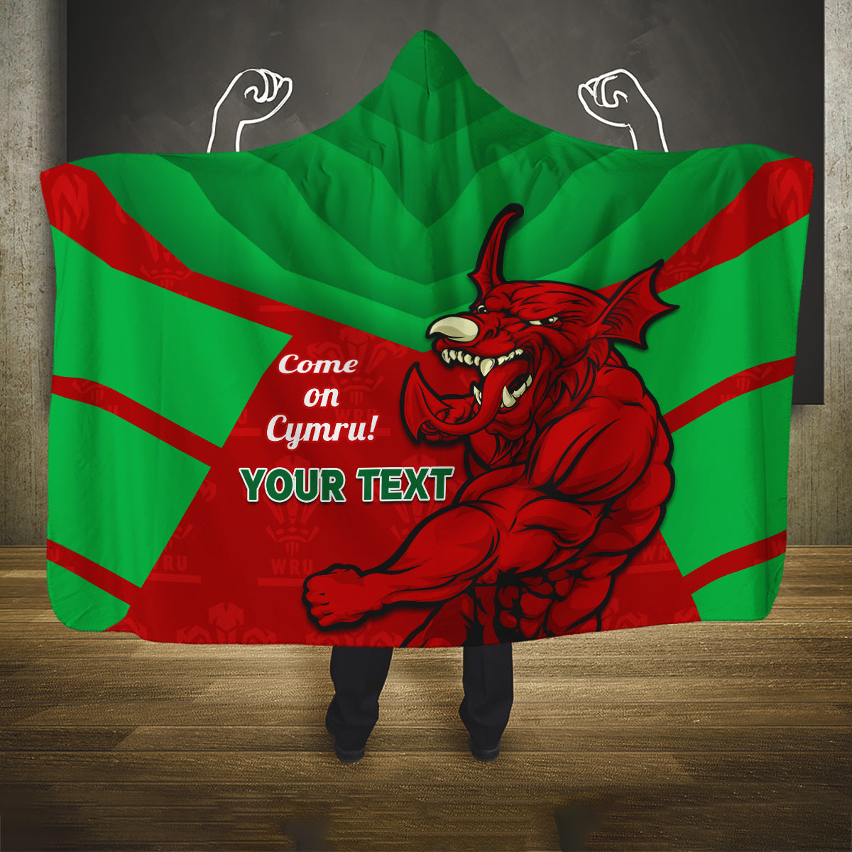 Custom Wales Rugby Hooded Blanket 2024 Six Nations Come On Cymru Mascot Sporty