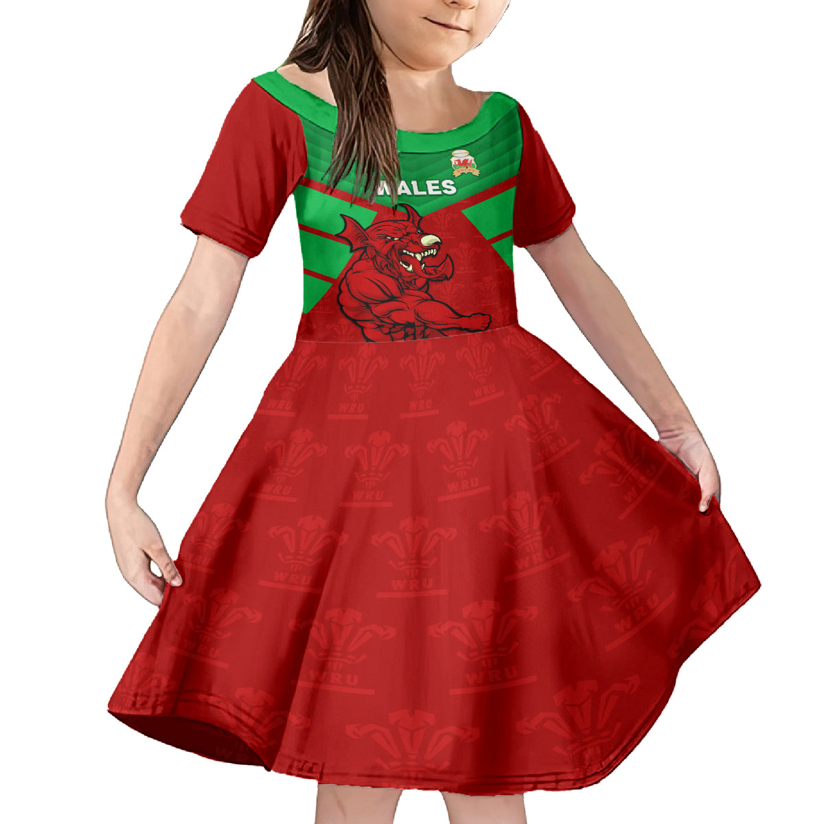 Custom Wales Rugby Kid Short Sleeve Dress 2024 Six Nations Come On Cymru Mascot Sporty - Wonder Print Shop