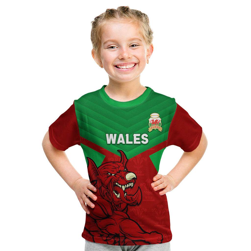 Custom Wales Rugby Kid T Shirt 2024 Six Nations Come On Cymru Mascot Sporty - Wonder Print Shop