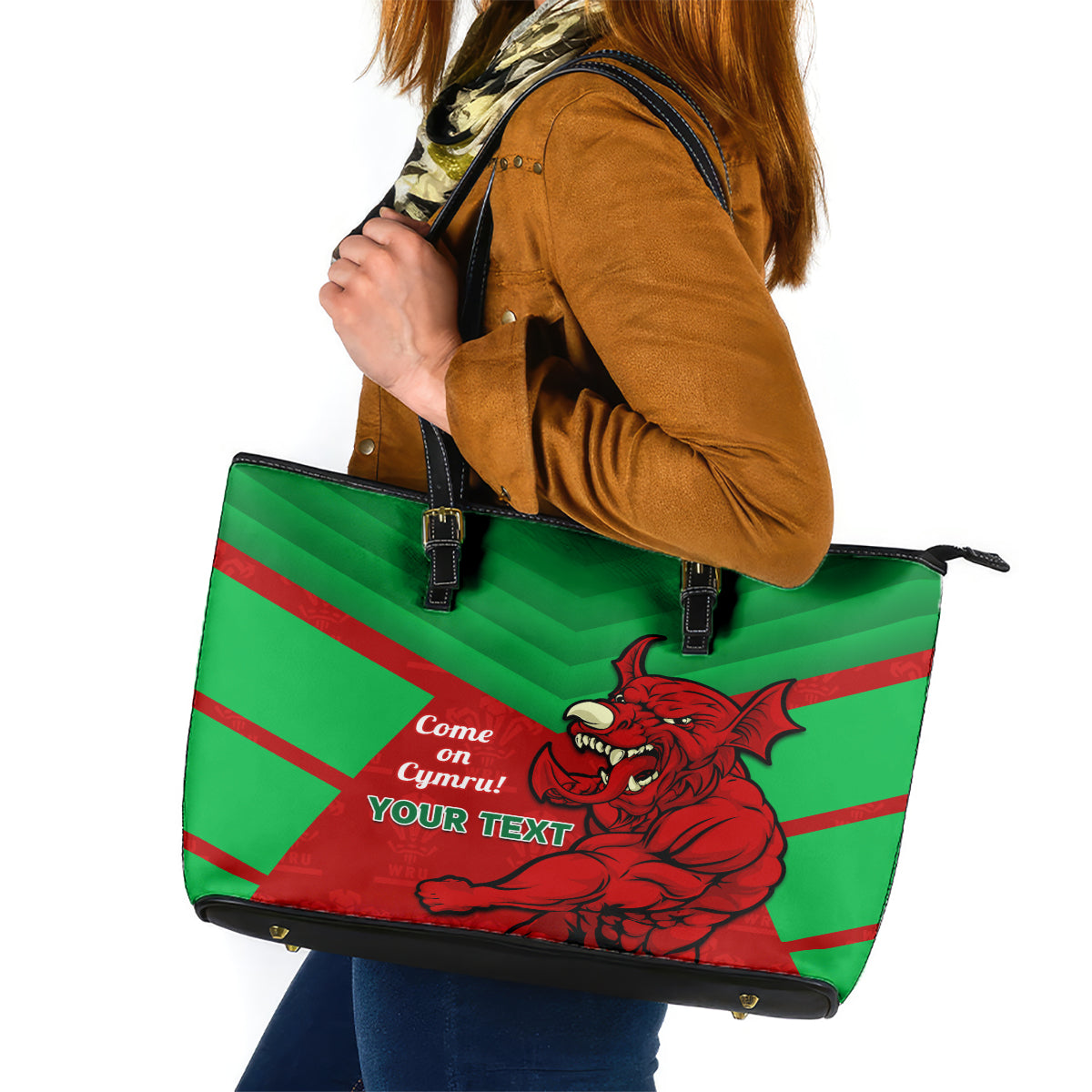 Custom Wales Rugby Leather Tote Bag 2024 Six Nations Come On Cymru Mascot Sporty - Wonder Print Shop