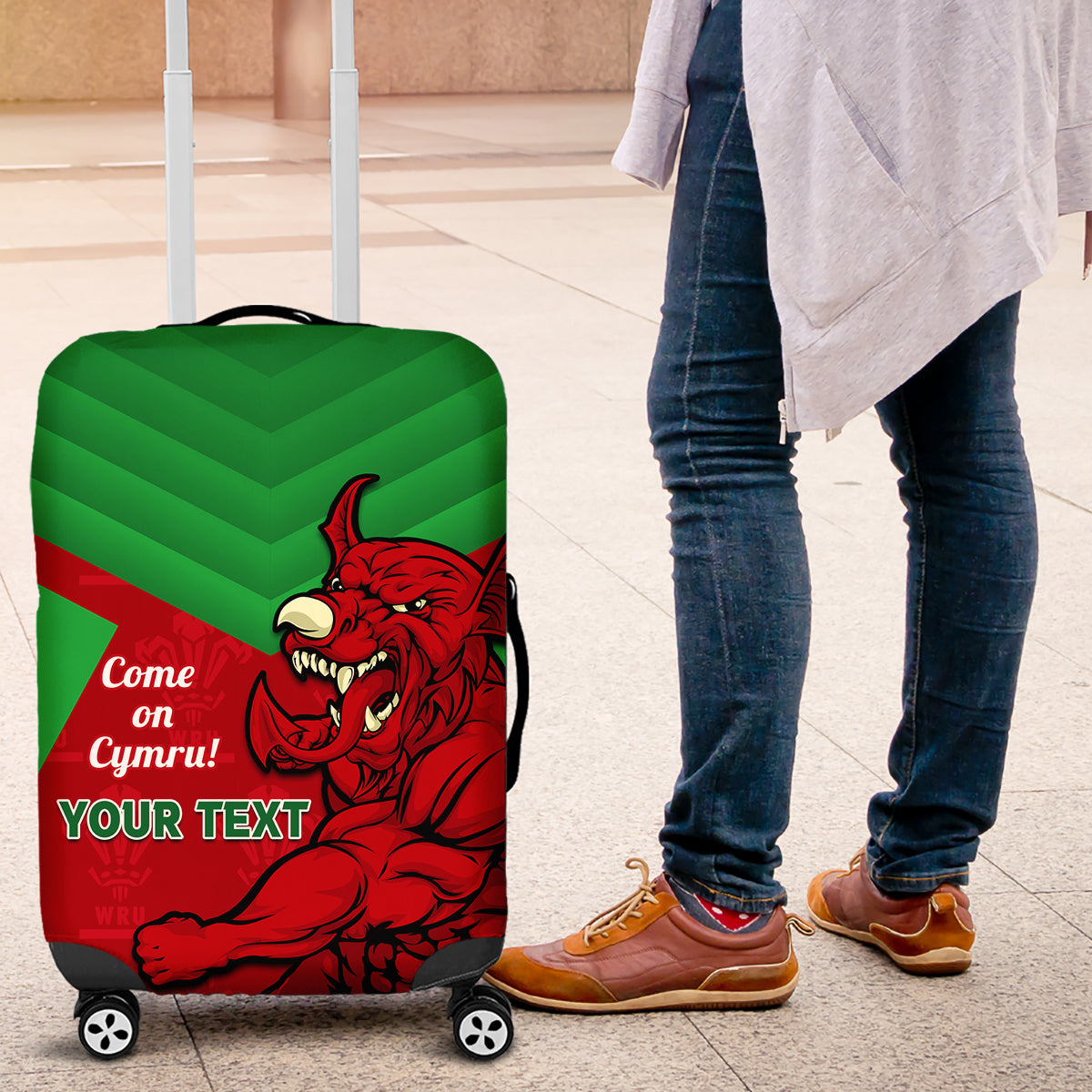 Custom Wales Rugby Luggage Cover 2024 Six Nations Come On Cymru Mascot Sporty - Wonder Print Shop