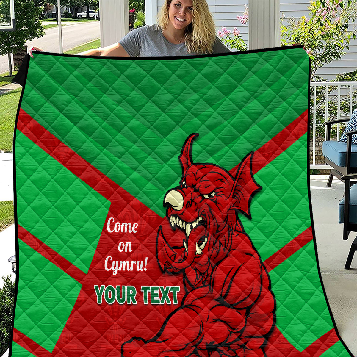 Custom Wales Rugby Quilt 2024 Six Nations Come On Cymru Mascot Sporty