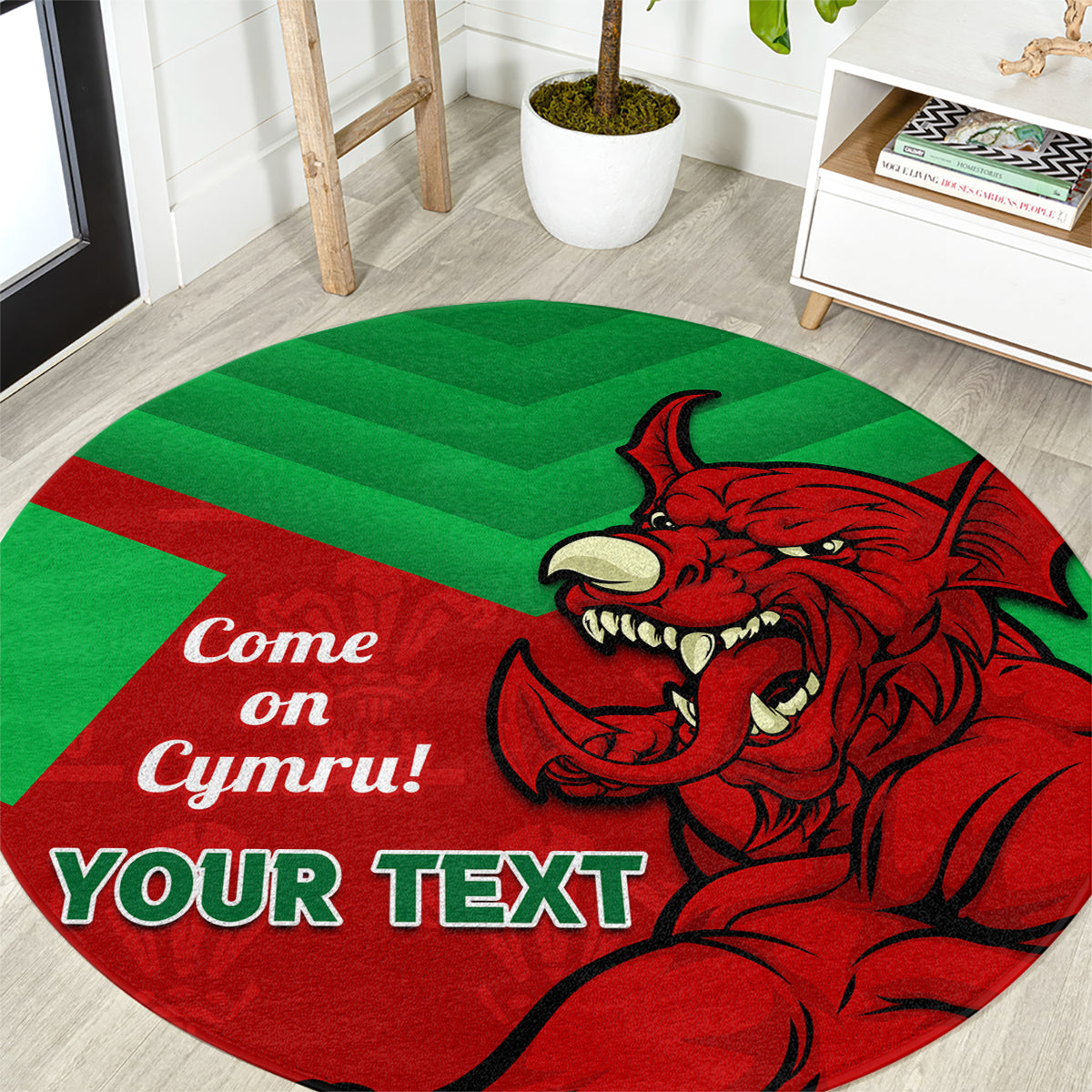 Custom Wales Rugby Round Carpet 2024 Six Nations Come On Cymru Mascot Sporty