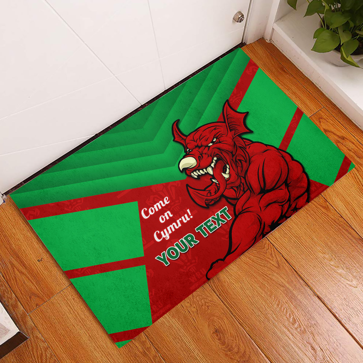 Custom Wales Rugby Rubber Doormat 2024 Six Nations Come On Cymru Mascot Sporty