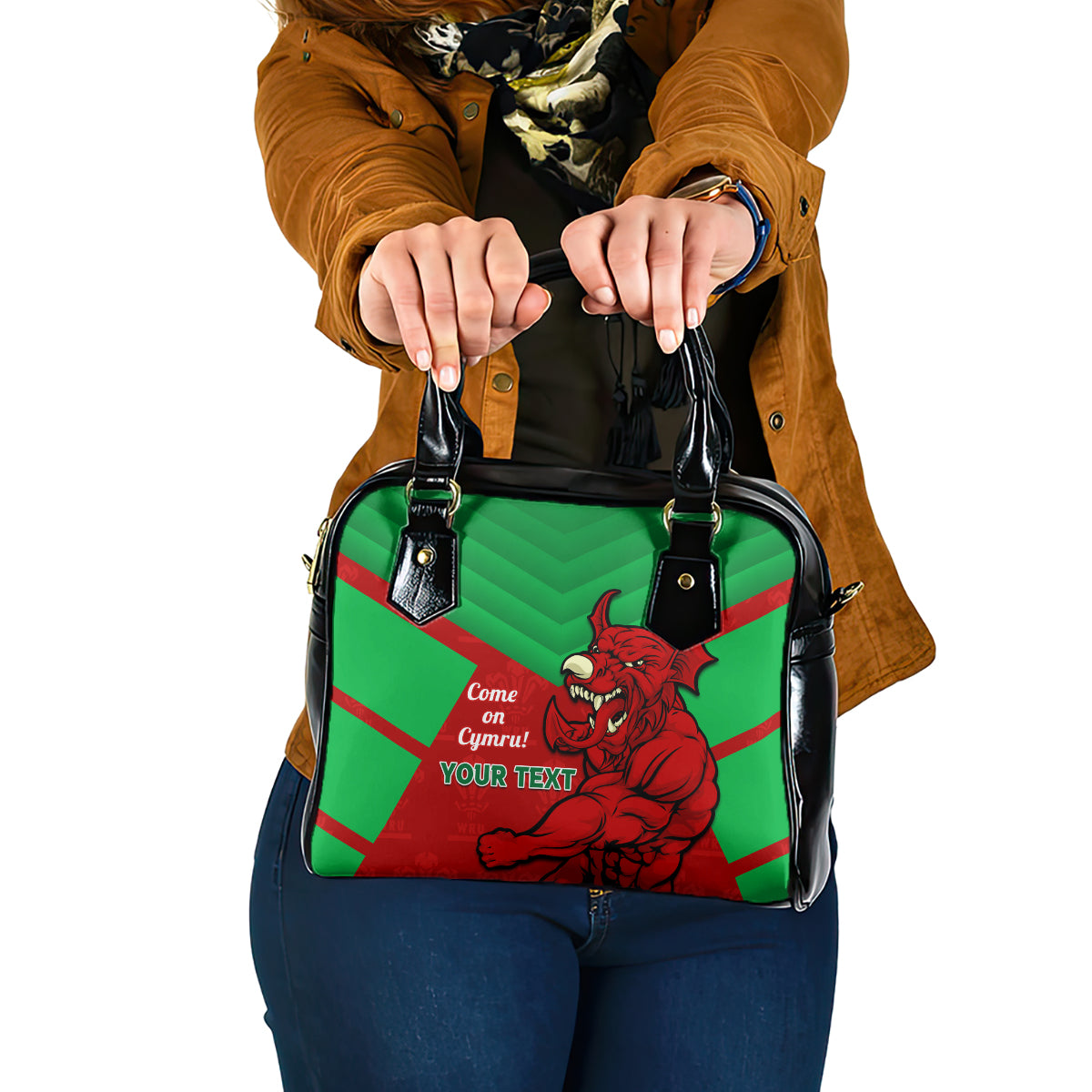 Custom Wales Rugby Shoulder Handbag 2024 Six Nations Come On Cymru Mascot Sporty