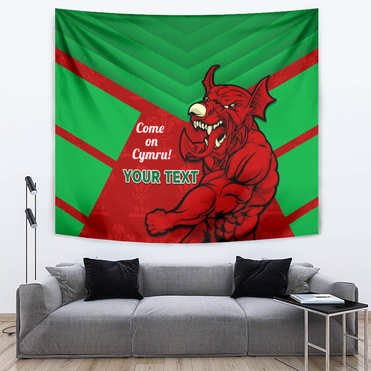 Custom Wales Rugby Tapestry 2024 Six Nations Come On Cymru Mascot Sporty